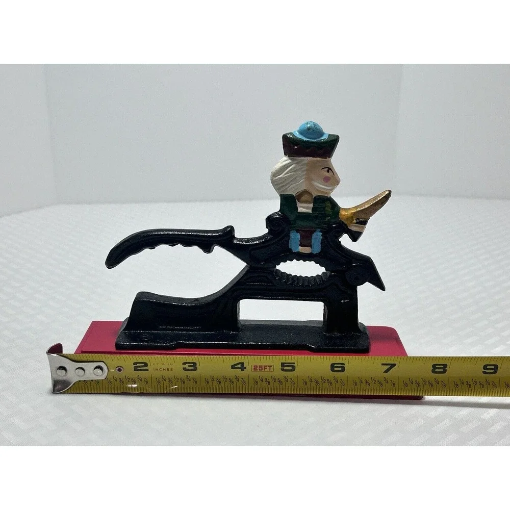 Vintage Cast Iron Soldier Nutcracker Mounted On Red Wooden Base Nut‎ Cracker